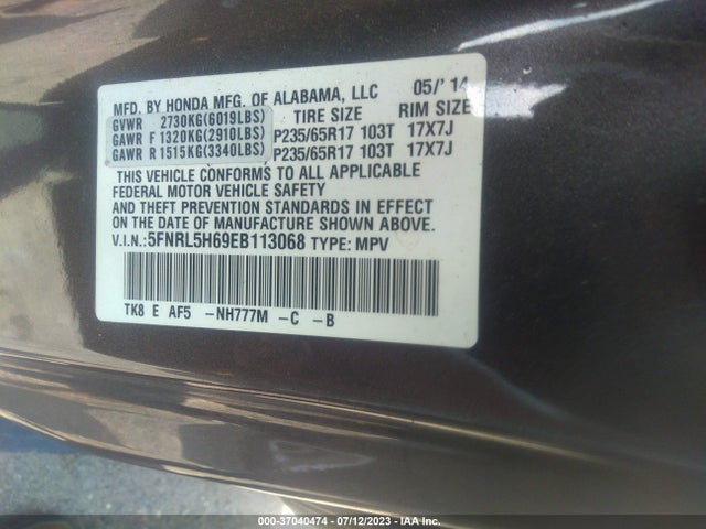 Honda Odyssey Ex-l 2014 5FNRL5H69EB113068 Image 9