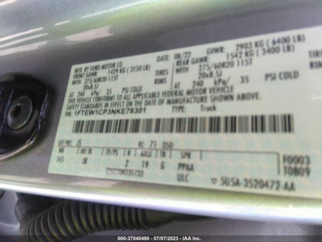 1FTEW1CP3NKE78301 Ford F-150 Xl/xlt/lariat