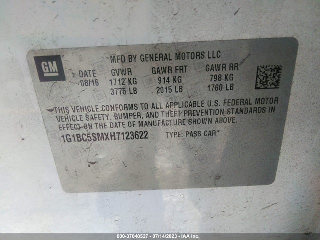 Chevrolet CRUZE LS 2017 1G1BC5SMXH7123622 Image 9