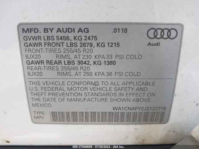 WA1CNAFY2J2122716 Audi Q5 Prestige/tech Prestige