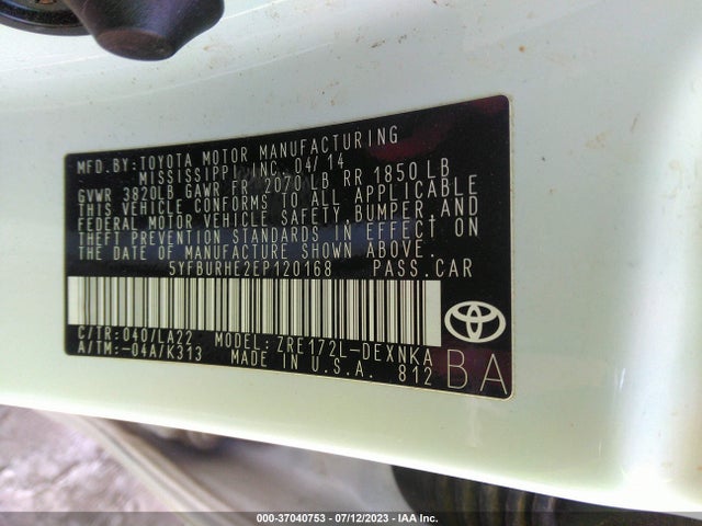 2014 TOYOTA COROLLA L/LE/S/S PLUS/LE PLUS VIN: 5YFBURHE2EP120168