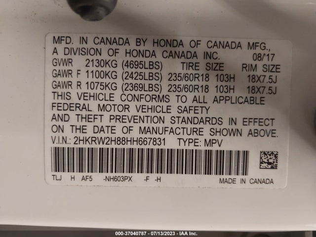Honda Cr-v Ex-l 2017 2HKRW2H88HH667831 Image 9
