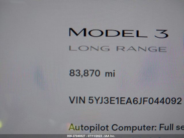 Tesla Model 3 Range Battery 2018 5YJ3E1EA6JF044092 Image 7