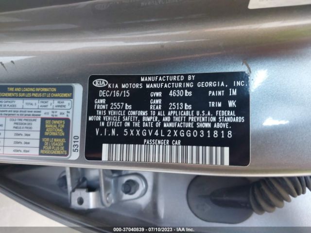 5XXGV4L2XGG031818 KIA Optima Sxl Turbo