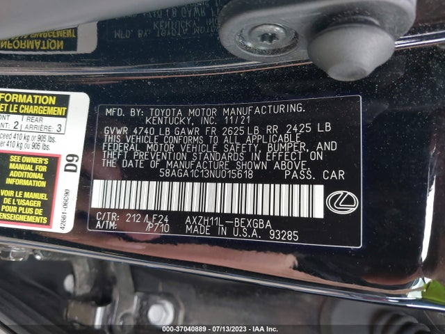 58AGA1C13NU015618 Lexus Es Es 300h F Sport