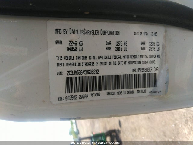 2005 CHRYSLER 300 TOURING VIN: 2C3JA53G45H685232
