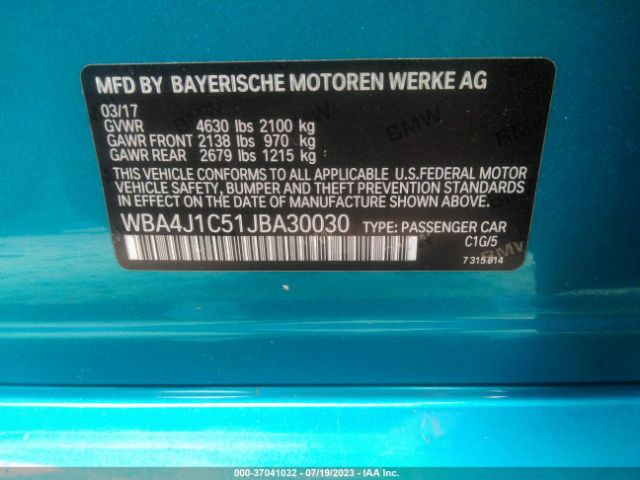 WBA4J1C51JBA30030 BMW 4 Series 430i
