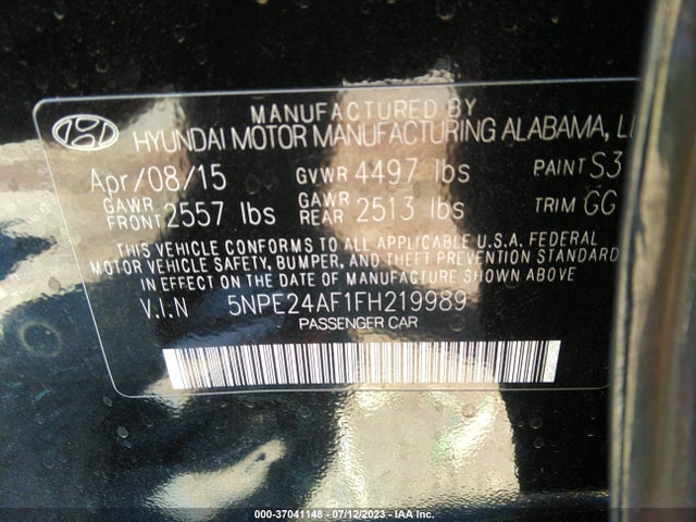 Hyundai Sonata 2.4l Se 2015 5NPE24AF1FH219989 Image 15