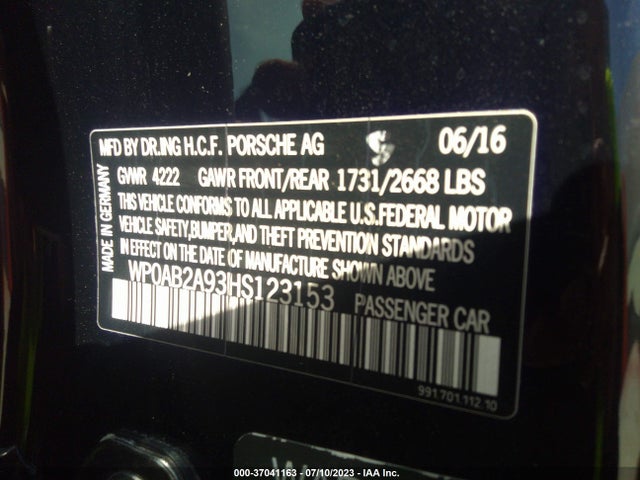 2017 Porsche 911, VIN: WP0AB2A93HS123153