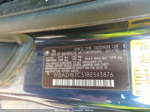 2011 BMW 3 SERIES 328I VIN: WBADW7C51BE543876