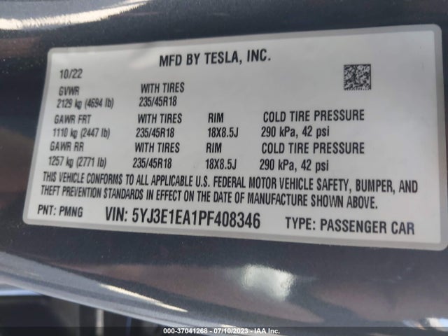 Tesla MODEL 3 2023 5YJ3E1EA1PF408346 Image 9