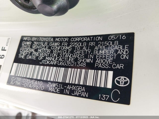 Toyota Prius Four 2016 JTDKARFU6G3521348 Image 15