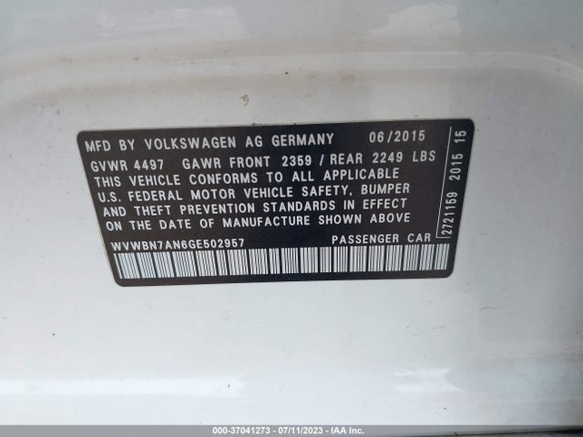 WVWBN7AN6GE502957 Volkswagen Cc R-line
