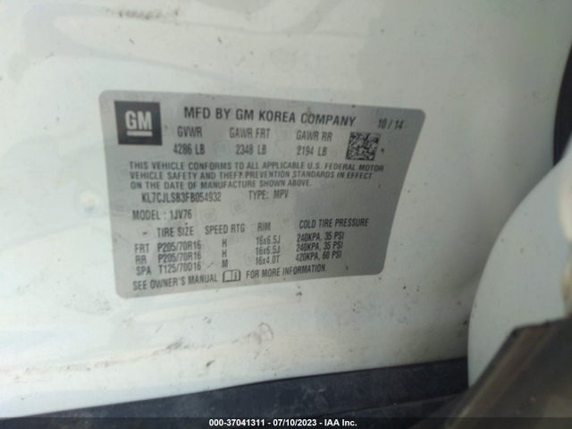 Chevrolet Trax Lt 2015 KL7CJLSB3FB054932 Image 9