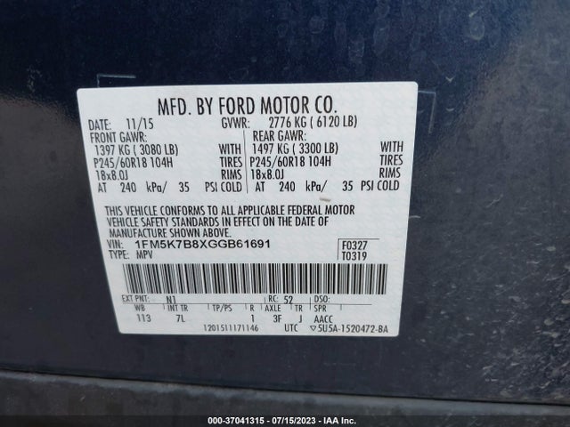 1FM5K7B8XGGB61691 Ford Explorer Base