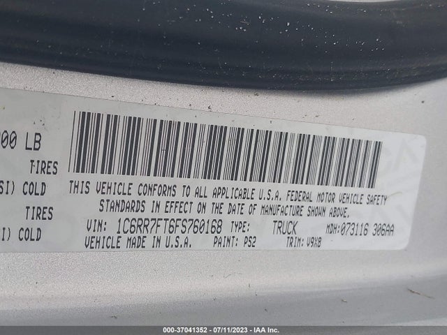2015 RAM 1500 TRADESMAN VIN: 1C6RR7FT6FS760168