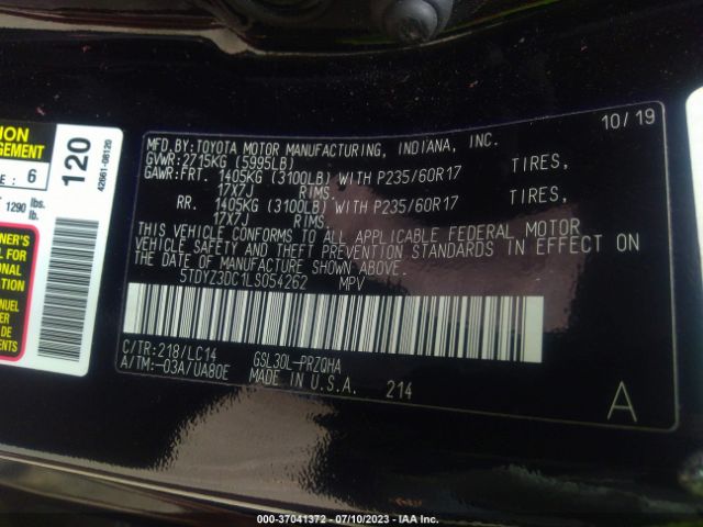 5TDYZ3DC1LS054262 Toyota SIENNA XLE