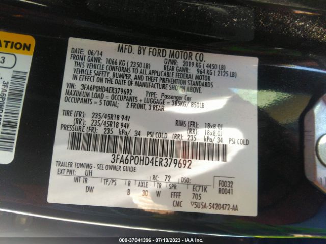 3FA6P0HD4ER379692 Ford FUSION SE