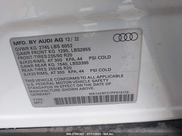 2023 Audi Q4 Sportback e-tron, VIN: WA142BFZ7PP019119