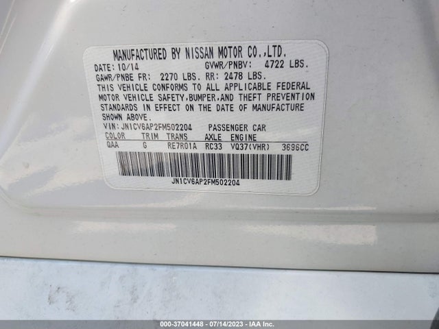 JN1CV6AP2FM502204 Infiniti Q40