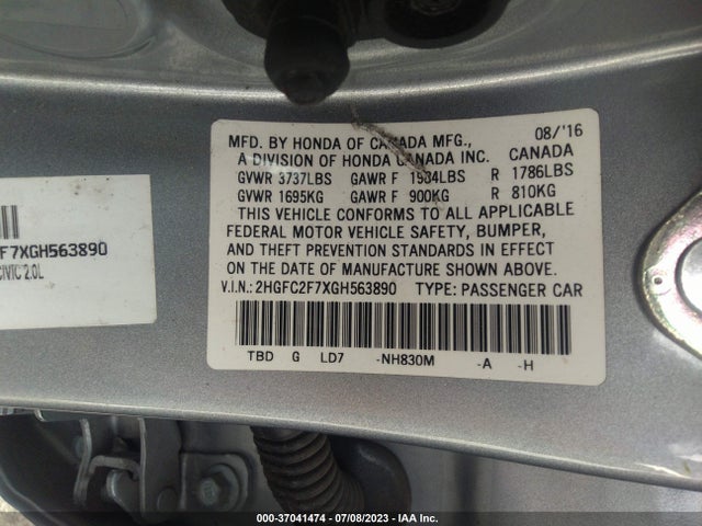 Honda Civic Sedan Ex 2016 2HGFC2F7XGH563890 Image 9