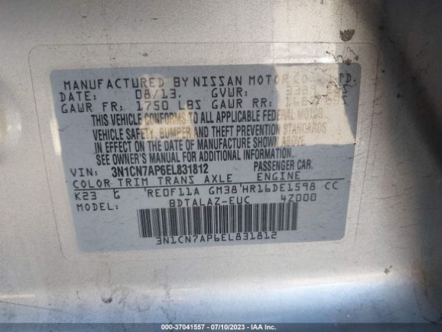 3N1CN7AP6EL831812 Nissan Versa S Plus