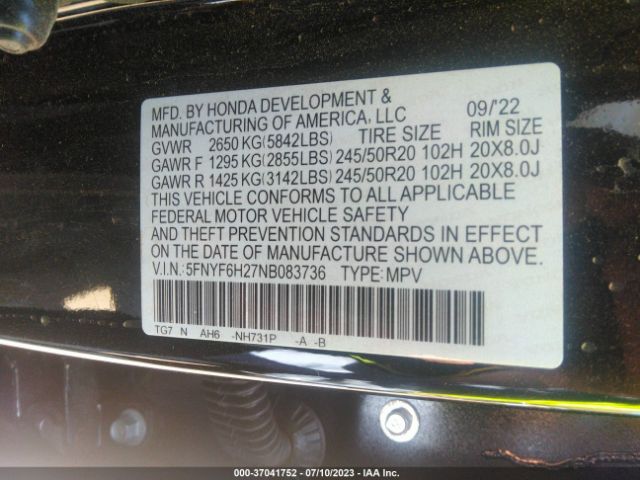 5FNYF6H27NB083736 Honda Pilot Special Edition