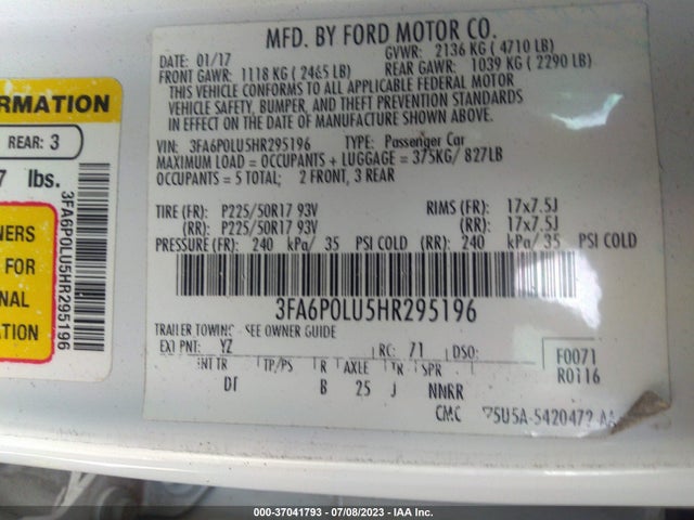 Ford Fusion Hybrid Se 2017 3FA6P0LU5HR295196 Image 9