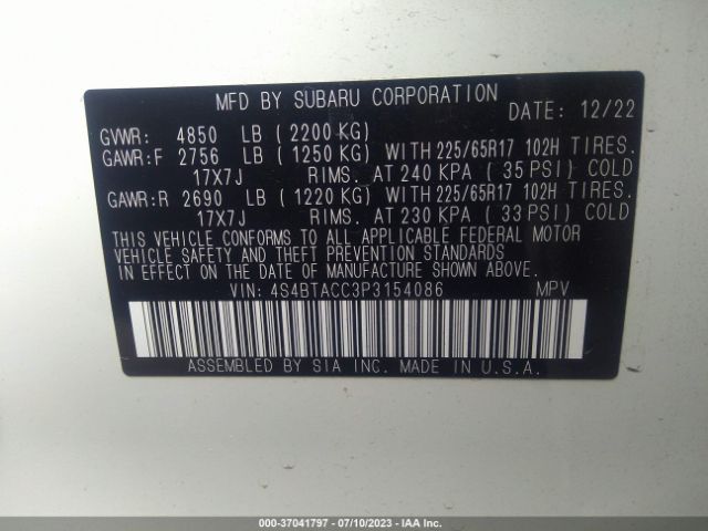 4S4BTACC3P3154086 Subaru Outback Premium