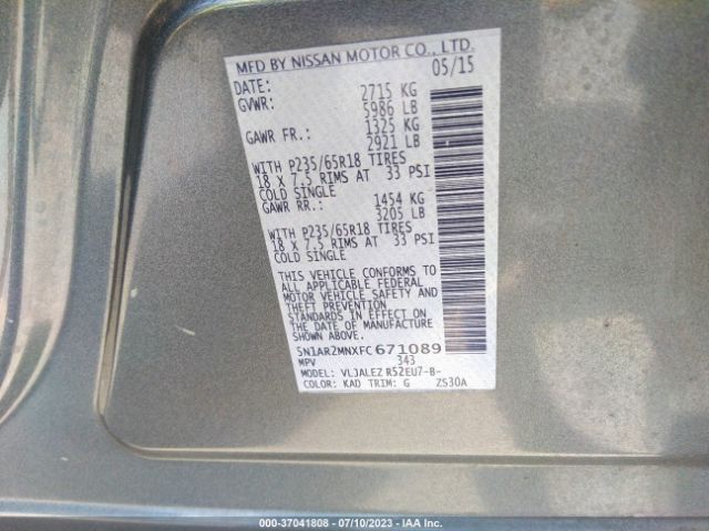 5N1AR2MNXFC671089 Nissan Pathfinder Sv