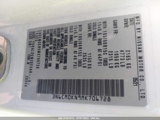 3N6CM0KN9MK706728 Nissan Nv200 Compact Cargo S