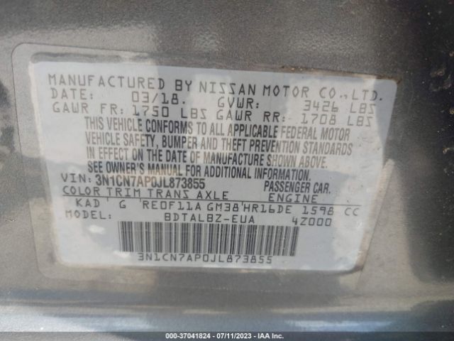 3N1CN7AP0JL873855 Nissan Versa Sedan Sv