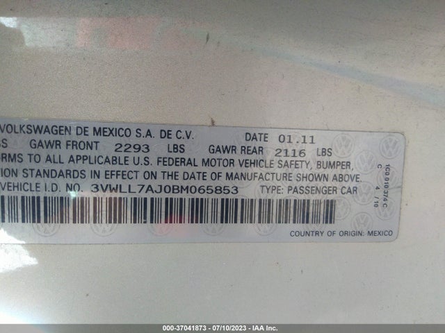 2011 VOLKSWAGEN JETTA SEDAN TDI VIN: 3VWLL7AJ0BM065853