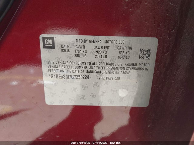 Chevrolet CRUZE LT 2016 1G1BE5SM7G7250224 Image 15