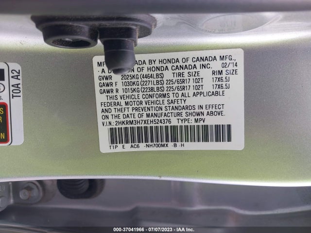 Honda Cr-v Ex-l 2014 2HKRM3H7XEH524376 Image 9