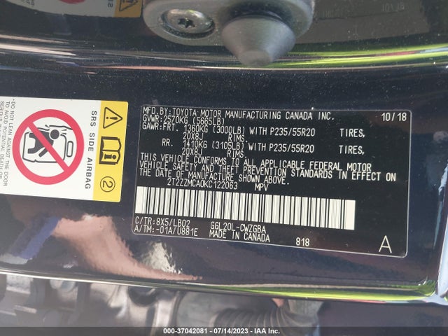 2T2ZZMCA0KC122063 Lexus Rx Rx 350