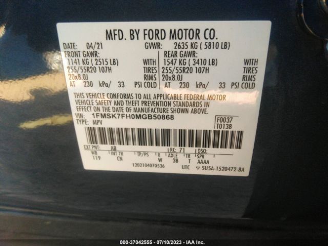 1FMSK7FH0MGB50868 Ford Explorer Limited