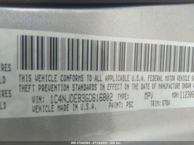 1C4NJDEB3GD616802 Jeep Compass Latitude