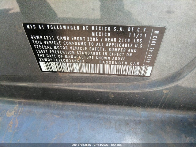 2012 VOLKSWAGEN JETTA 2.5L SE VIN: 3VWDP7AJXCM346567