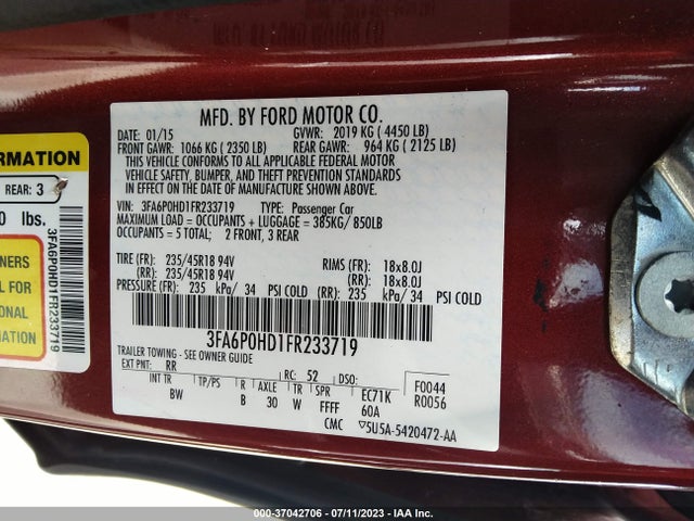 Ford FUSION SE 2015 3FA6P0HD1FR233719 Image 11