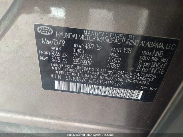 Hyundai Santa Fe Se 2019 5NMS2CAD9KH119562 Image 9