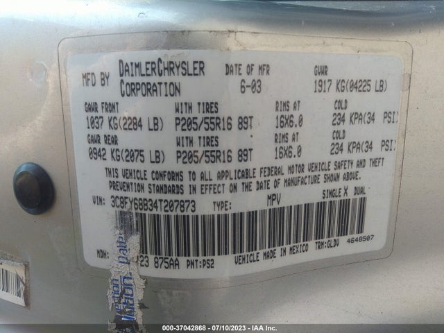 2004 CHRYSLER PT CRUISER LIMITED VIN: 3C8FY68B34T207873