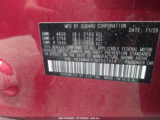 4S3BWAF67M3007024 Subaru Legacy Premium
