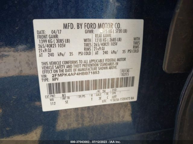 2FMPK4AP4HBB71853 Ford EDGE SPORT