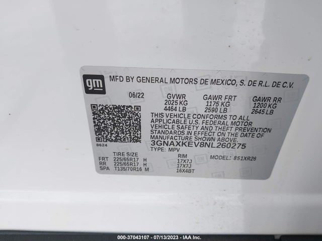 Chevrolet EQUINOX LT 2022 3GNAXKEV8NL260275 Image 9