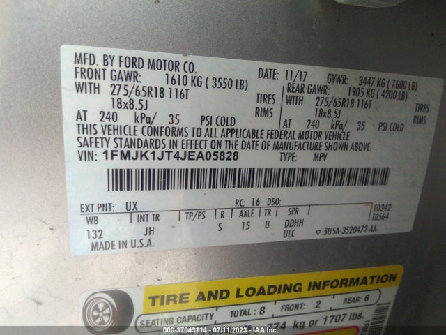 Ford Expedition Max Xlt 2018 1FMJK1JT4JEA05828 Image 9