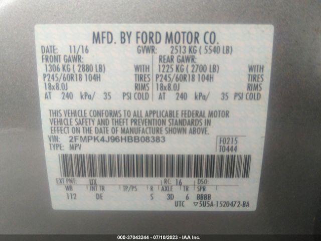 2FMPK4J96HBB08383 Ford EDGE SEL