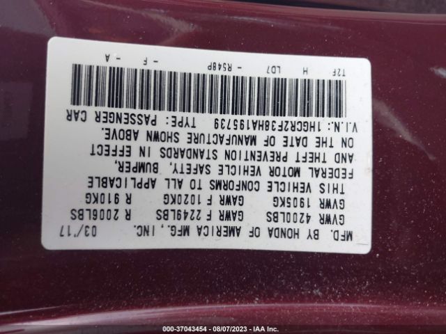 1HGCR2F38HA195739 Honda Accord Sedan Lx
