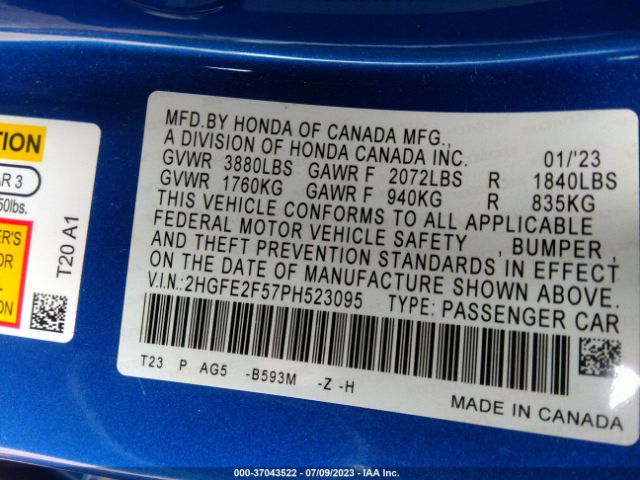 2HGFE2F57PH523095 Honda Civic Sedan Sport