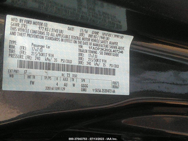 1FADP3K20GL407246 Ford FOCUS SE